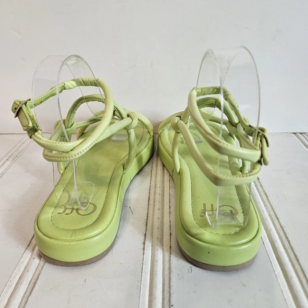 Off Yellow Flatform Knotted Sandals Womens Sz 7 Ankle Strap Chunky Heel Platform - Picture 5 of 16
